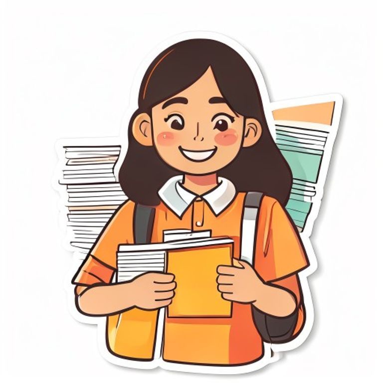 Sticker-style Filipino student holding printed documents