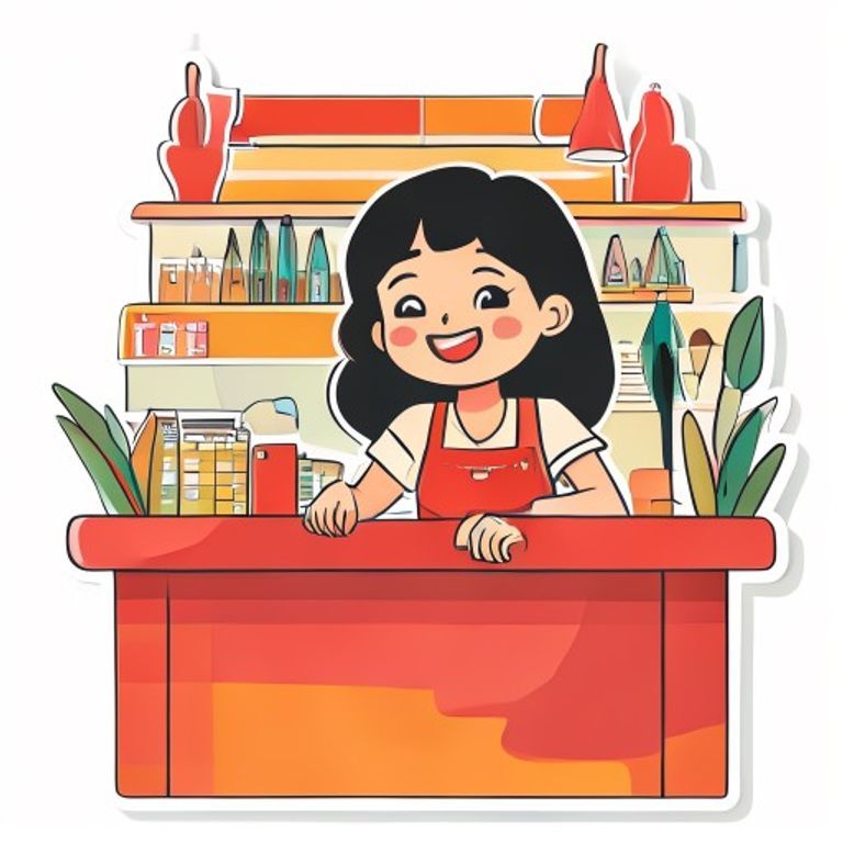 Sticker-style cartoon Filipino family from Doña Pilar holding custom printed products