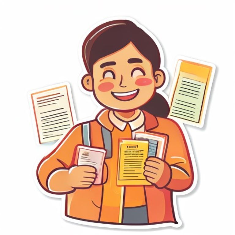 Sticker-style Filipino holding a laminated ID card