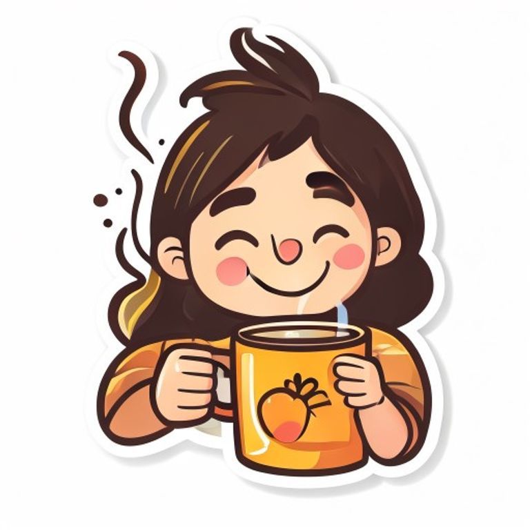 Sticker-style Filipino enjoying morning coffee from a custom printed mug